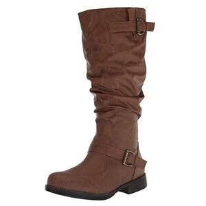 Journee Collection Womens 7.5 M WC Brown Slouch Flat Zip Up Riding Boots NIB ZT5